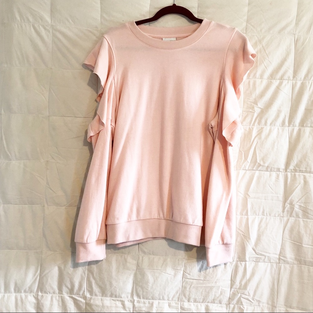 GUC Ava & Viv Pink Ruffle Cold Shoulder Sweatshirt